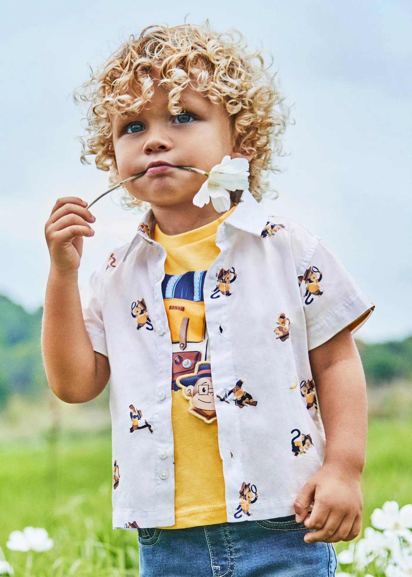 1112 - S/s shirt for baby boy - Wht-banana