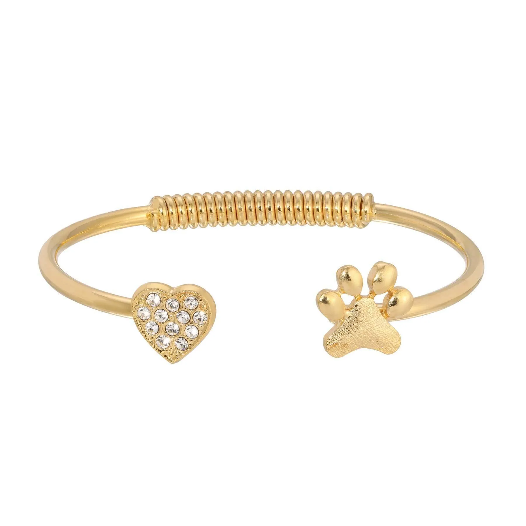 1928 Jewelry Crystal Heart And Paw Spring Cuff Bracelet