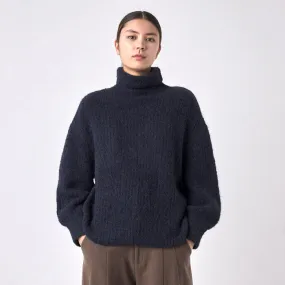 7115 By Szeki Woman Brushed Airy Turtleneck Sweater Navy