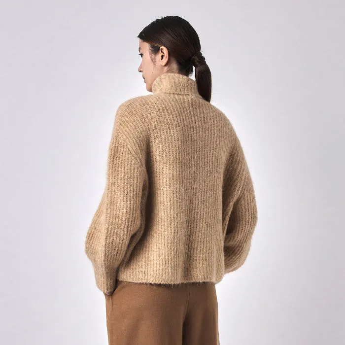 7115 By Szeki Woman Brushed Airy Turtleneck Sweater Wheat Brown