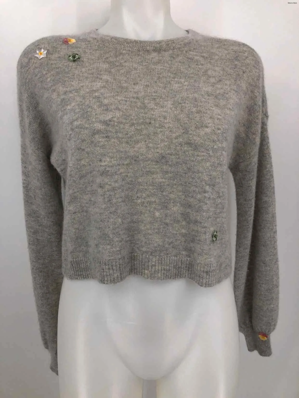 ALICE & OLIVIA Gray Green Multi Cashmere Embroidered Pullover Sweater