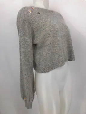 ALICE & OLIVIA Gray Green Multi Cashmere Embroidered Pullover Sweater