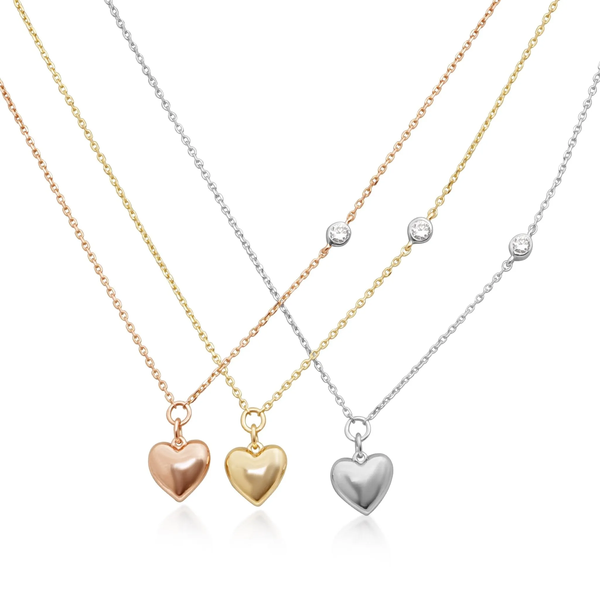 Bubble Heart and Diamond Station Necklace