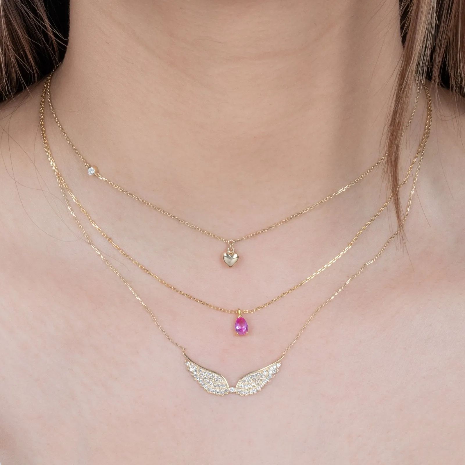 Bubble Heart and Diamond Station Necklace