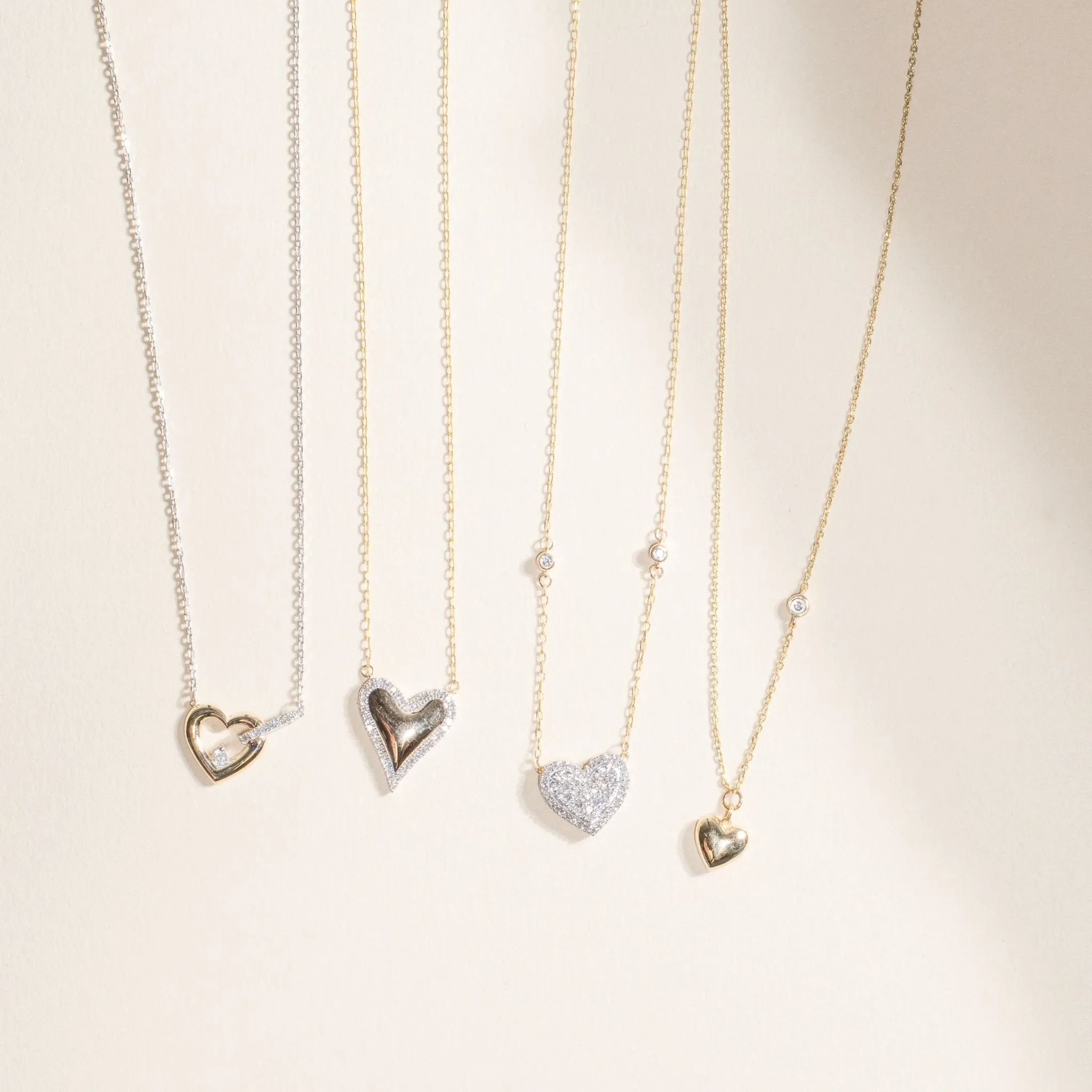 Bubble Heart and Diamond Station Necklace