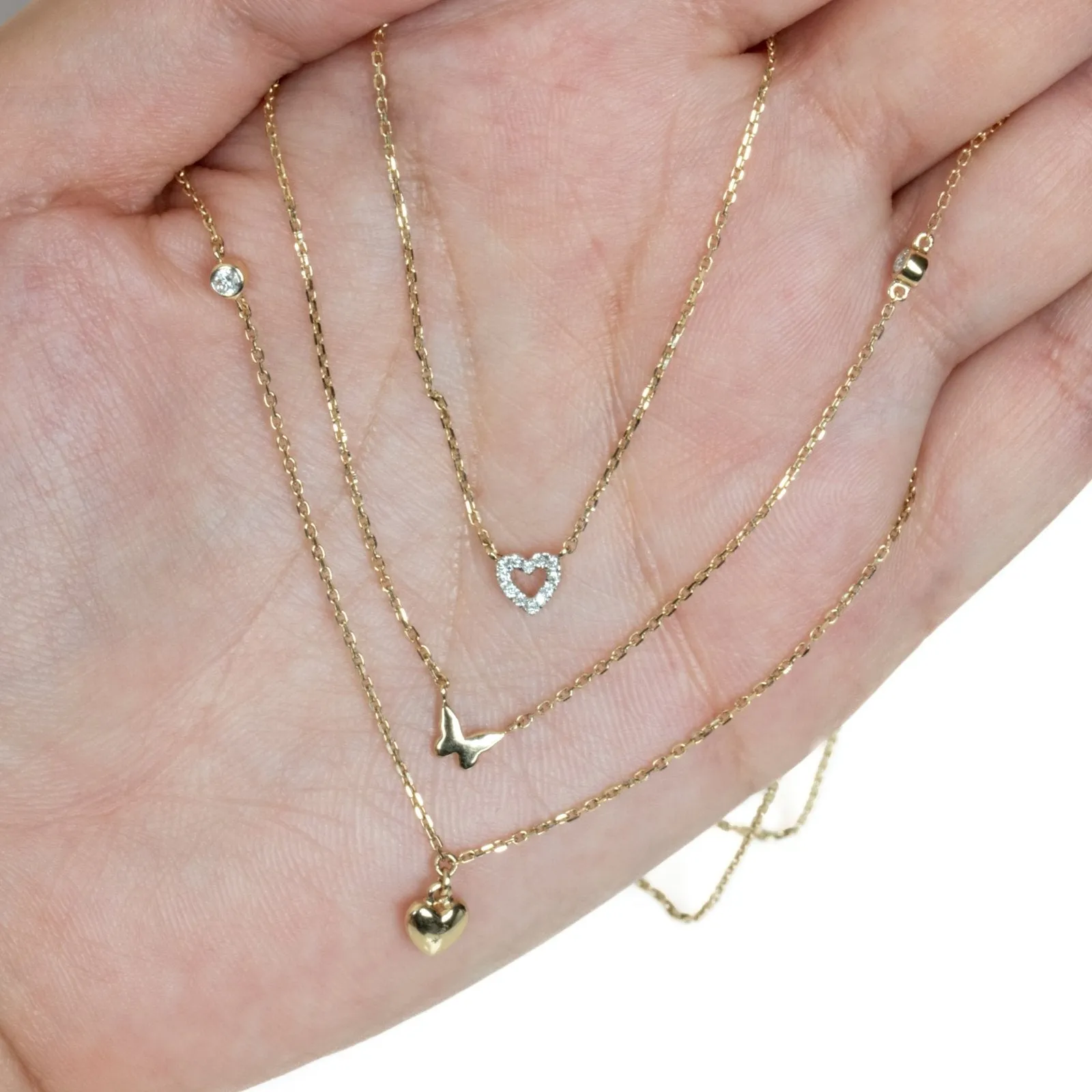 Bubble Heart and Diamond Station Necklace