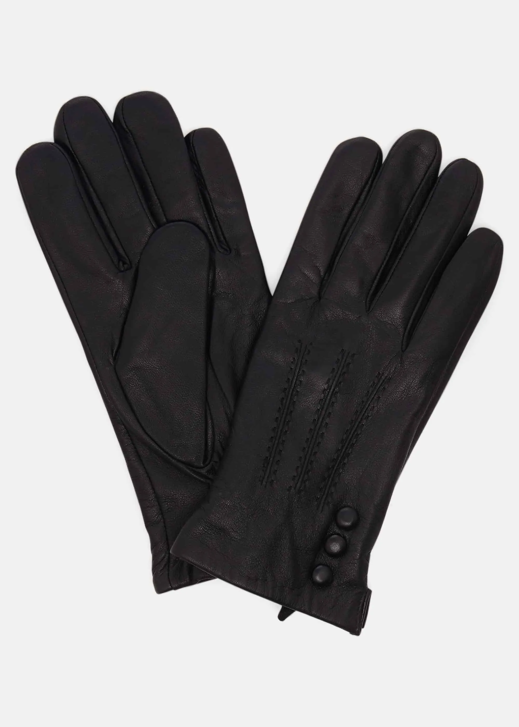 Button Pintuck Leather Gloves