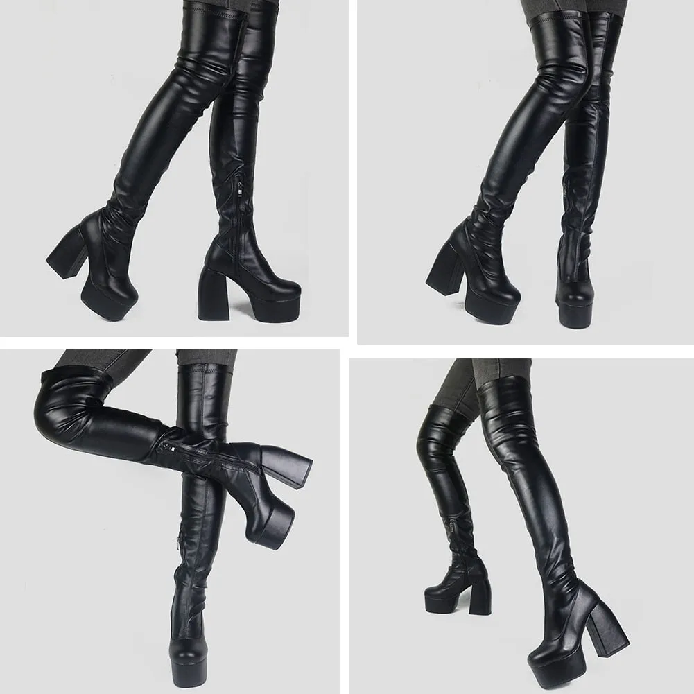 Chunky High Heels Platform Goth Black Women Boots Brand Design Fashion Luxury Shoes Boots Women