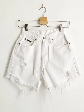 CK Distressed White Cut Offs