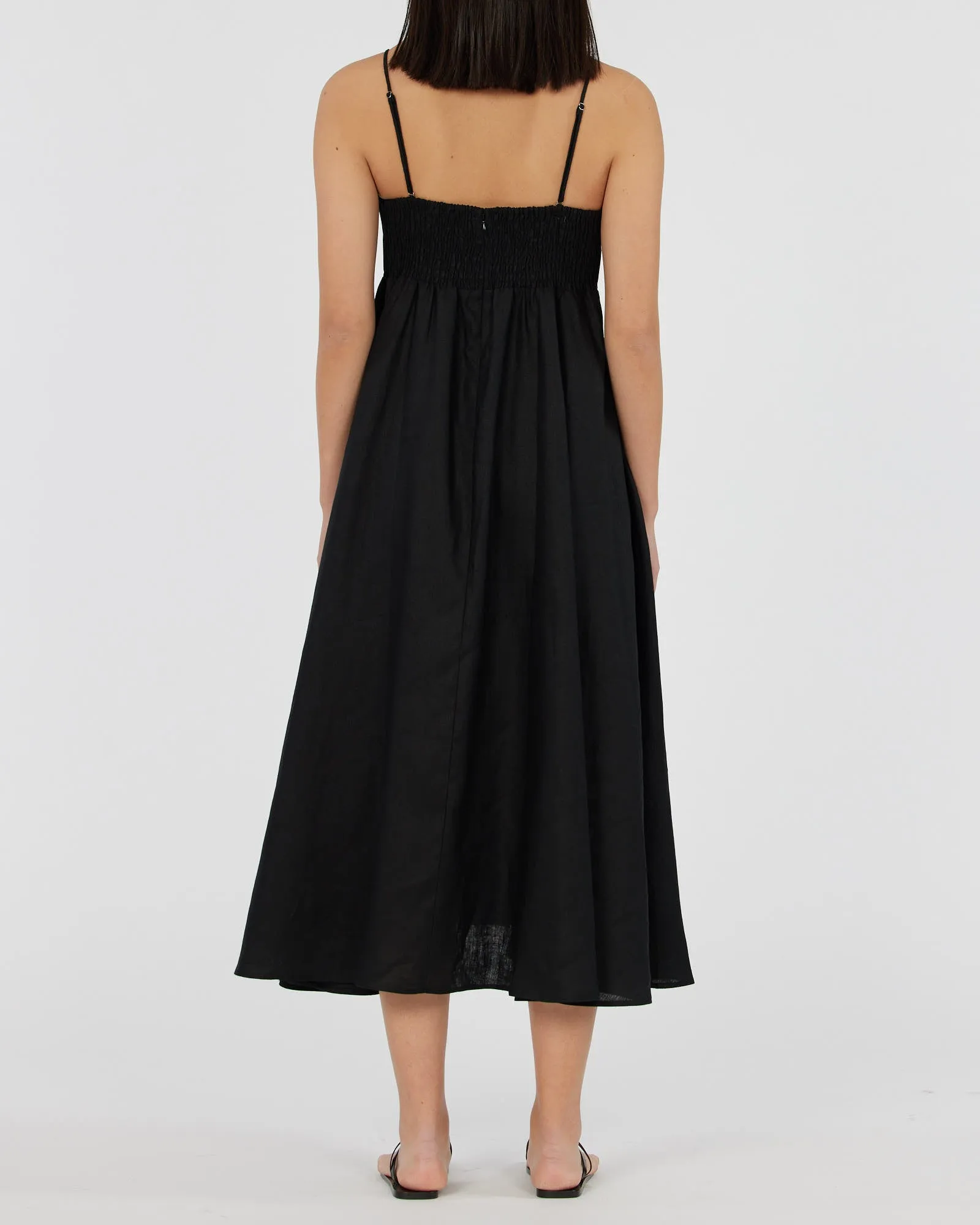 Corinna Linen Midi Dress - Black