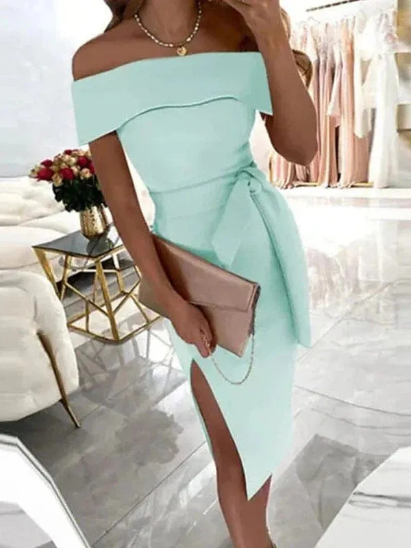 Elegant Off-Shoulder Midi Party Dress for Women