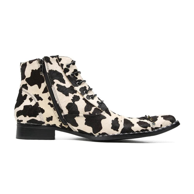 Fashion Leopard Boots Men Lace-up Leather Ankle Boots Men Lace-up Zip Flats, Big Sizes EU37-46