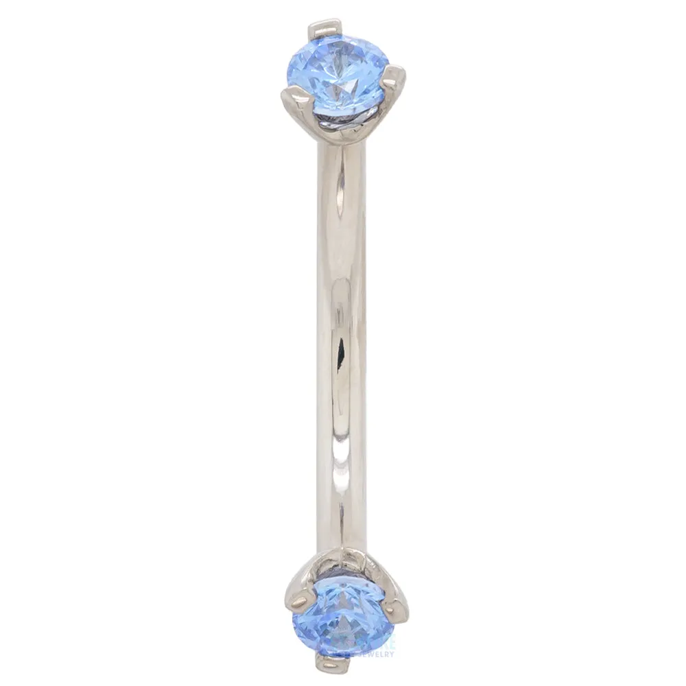 Flat Bottom 3 Prong-Set Round CZ's Curved Barbell