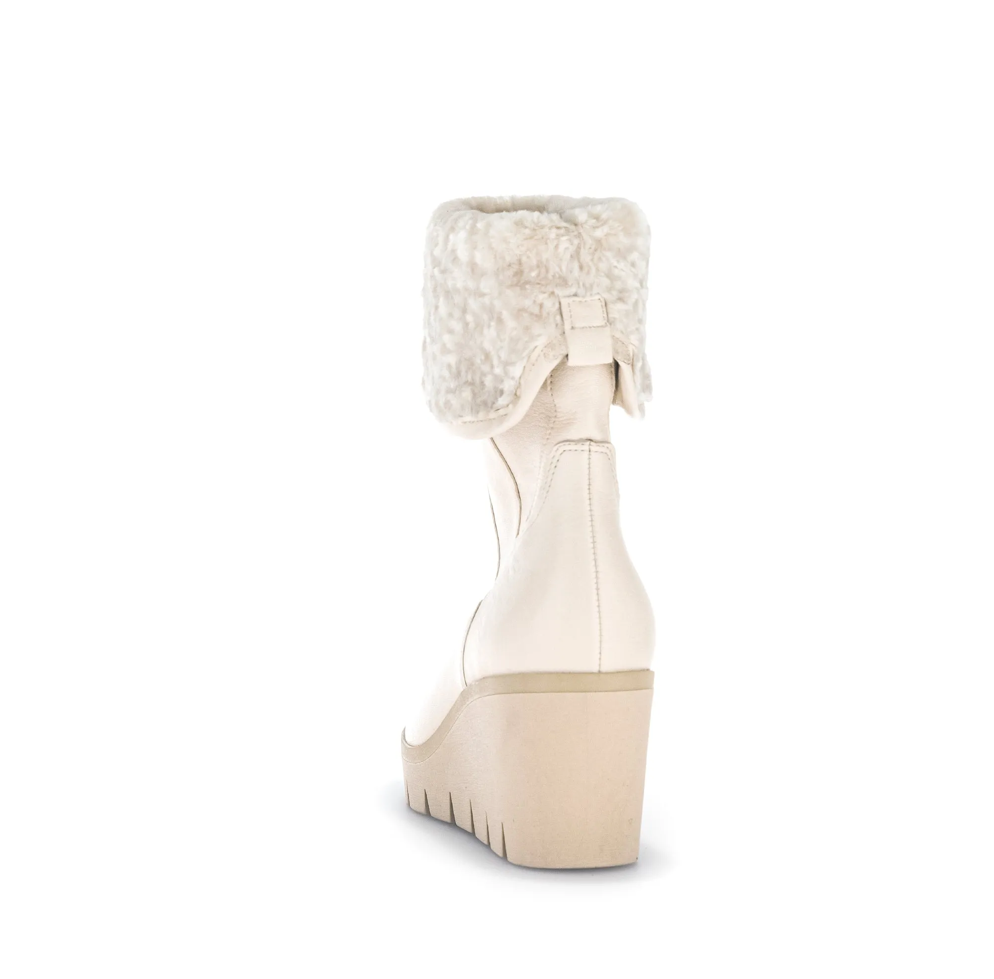 GABOR Cream Leather Wedge Boots with Faux Fur Cuff