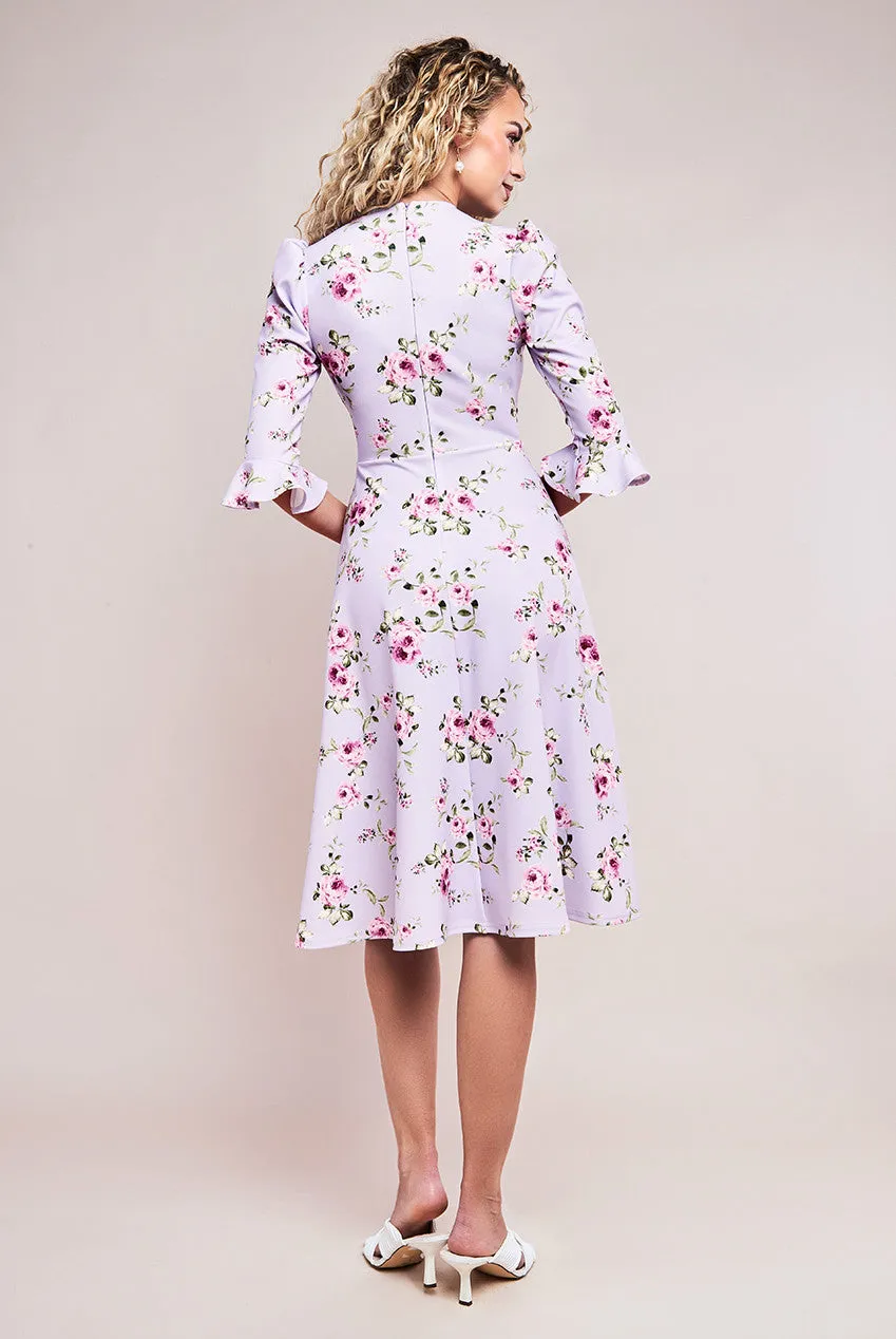 Goddiva Floral Printed Flared Sleeve Midi Dress