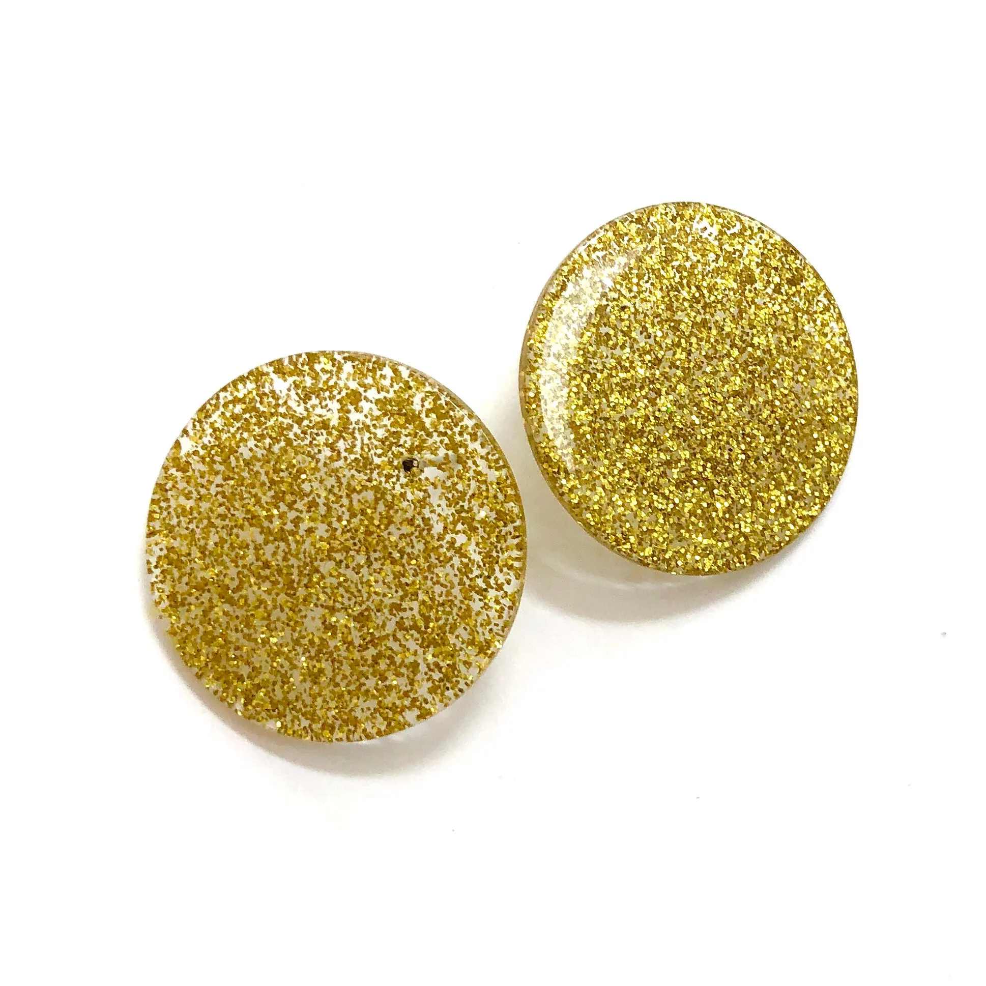 Gold Glitter Disc Stud Earrings