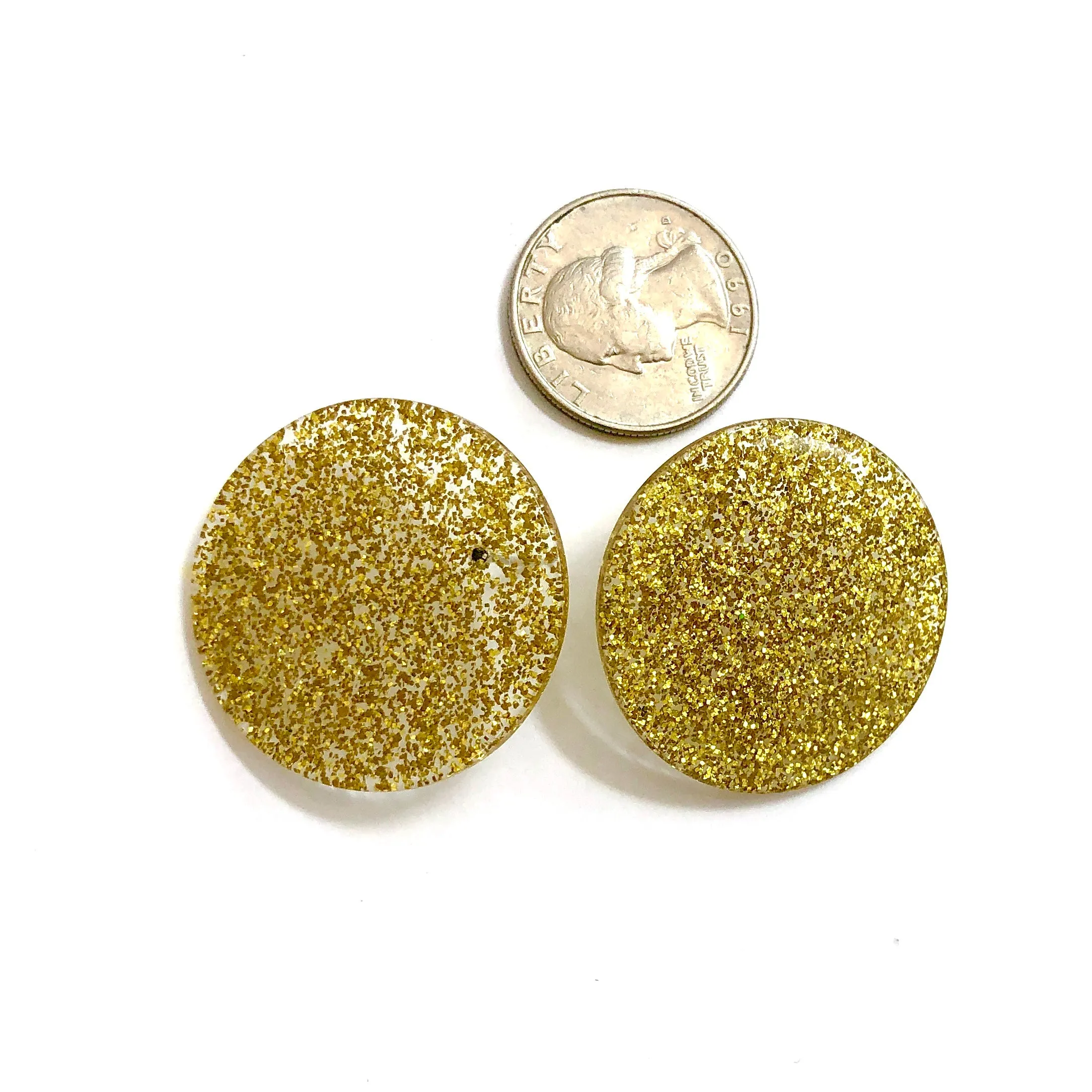 Gold Glitter Disc Stud Earrings