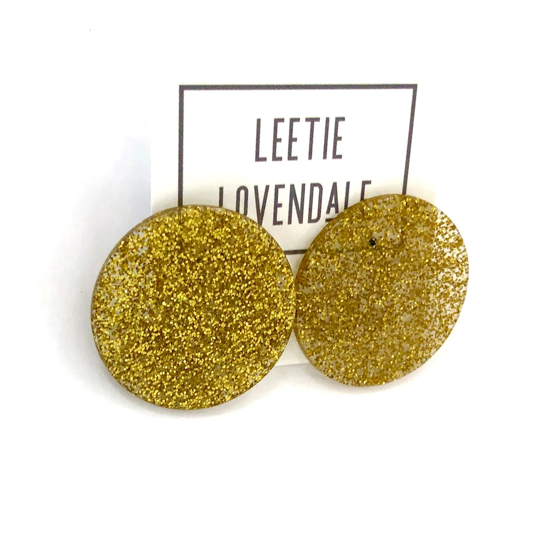 Gold Glitter Disc Stud Earrings