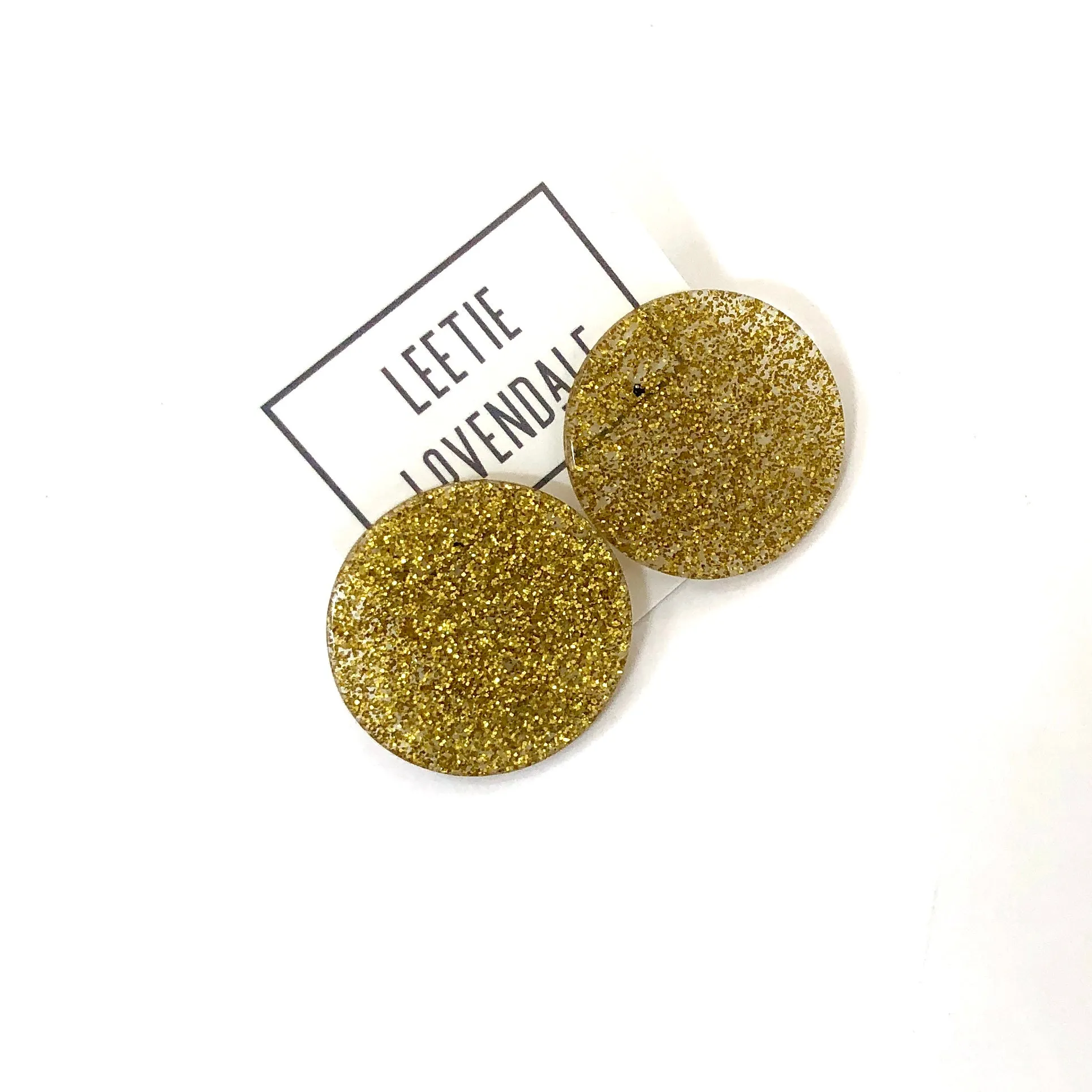 Gold Glitter Disc Stud Earrings