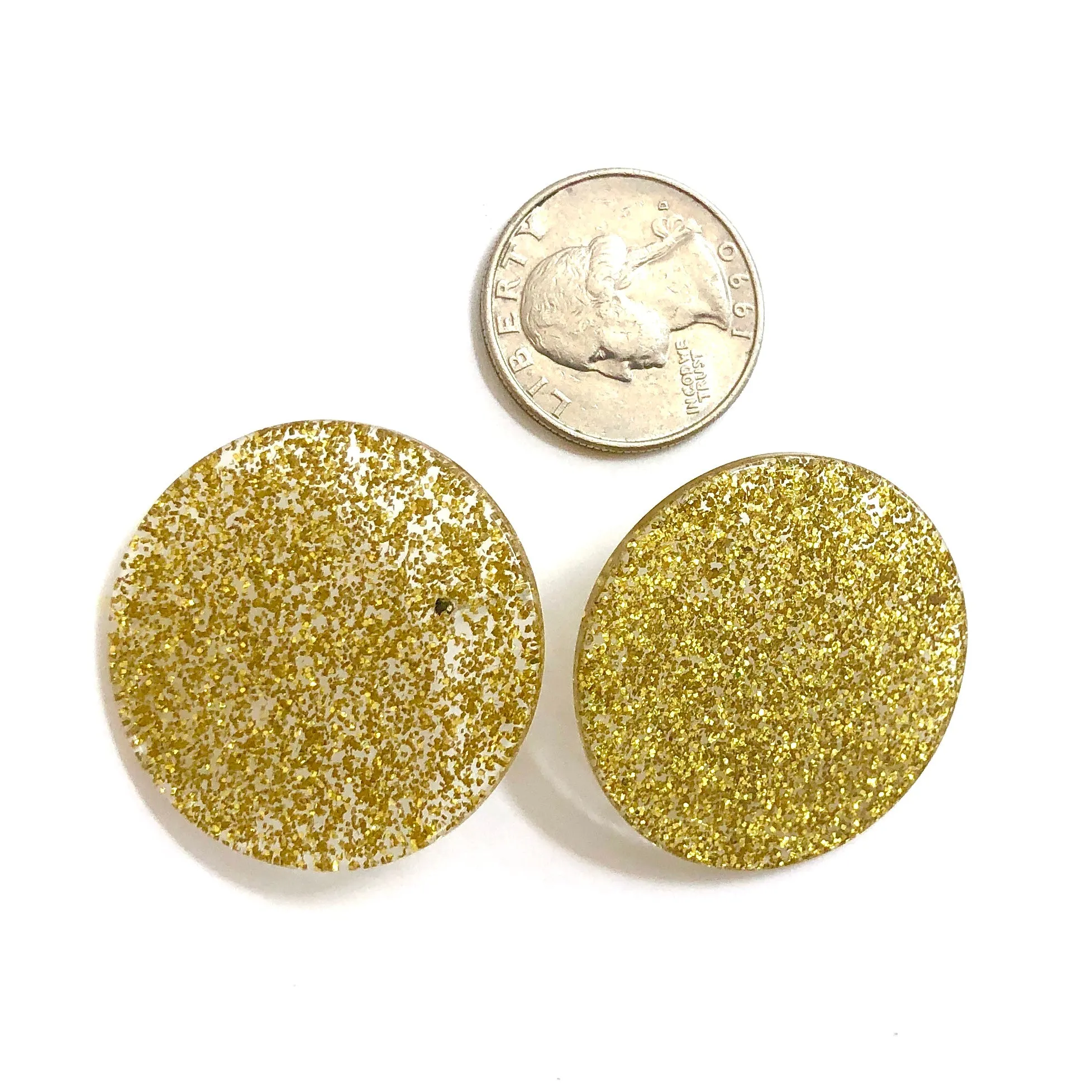 Gold Glitter Disc Stud Earrings