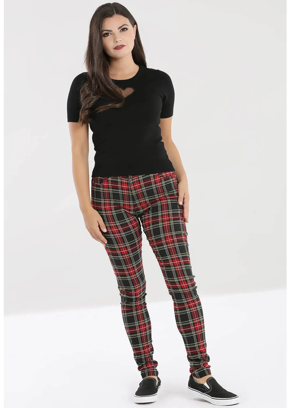 Hell Bunny Clash Tartan Skinny Pants Red