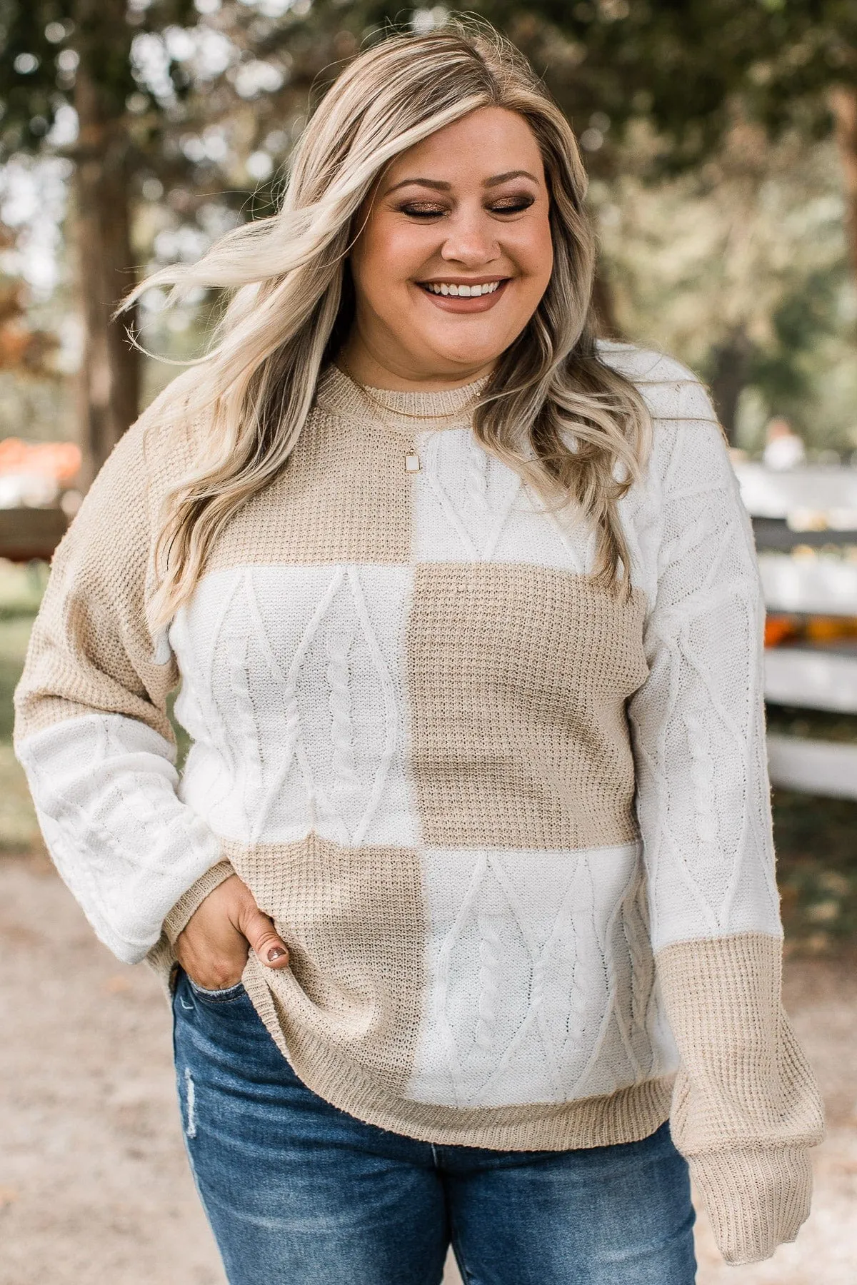 Here We Are Color Block Sweater- Ivory & Light Taupe