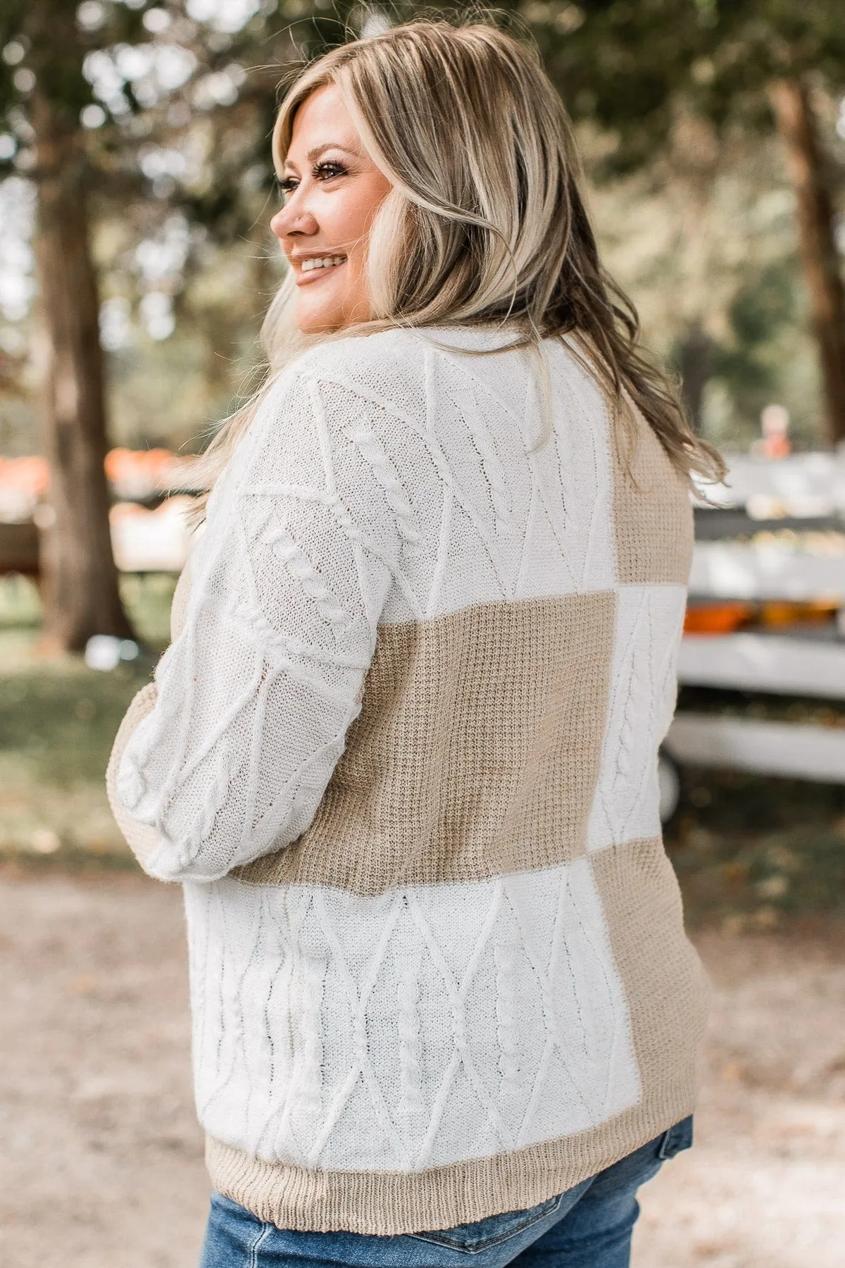 Here We Are Color Block Sweater- Ivory & Light Taupe