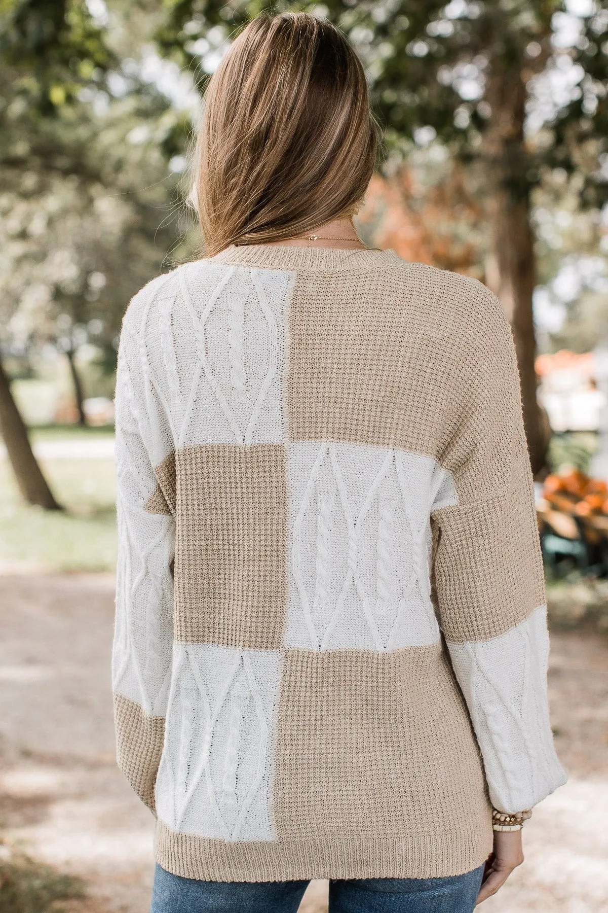 Here We Are Color Block Sweater- Ivory & Light Taupe