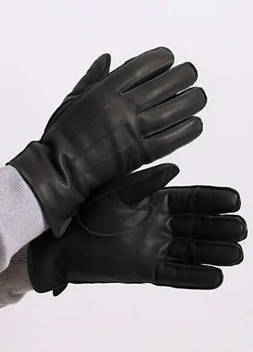 Isotoner Mens Premium 3 Point Black Leather SmarTouch™ Gloves by Totes | Look Again