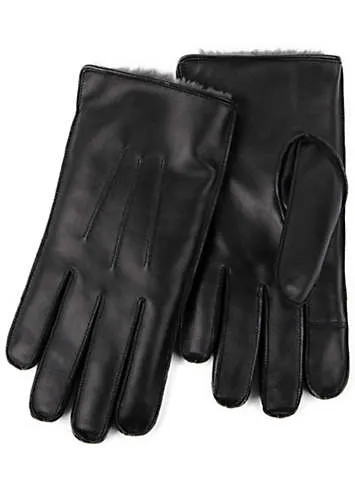 Isotoner Mens Premium 3 Point Black Leather SmarTouch™ Gloves by Totes | Look Again