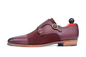 Kent - MTO - Burnished Burgundy Scotch Grain / Burgundy Suede - JKF Last - Gold Hardware - Single Leather Sole - Natural Edging 