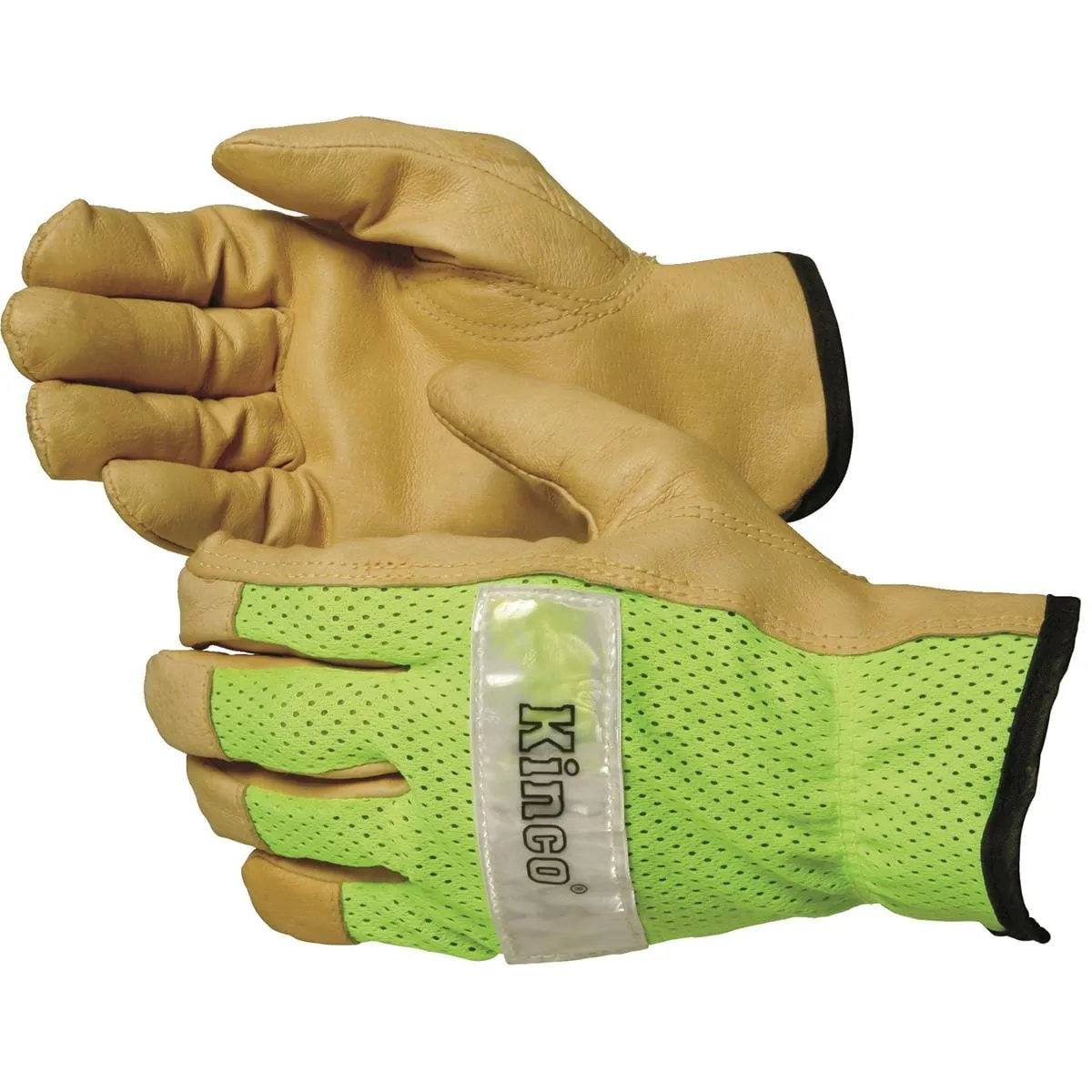 Kinco Enhanced Visibility Leather Work Gloves with Hi-Vis Mesh Back