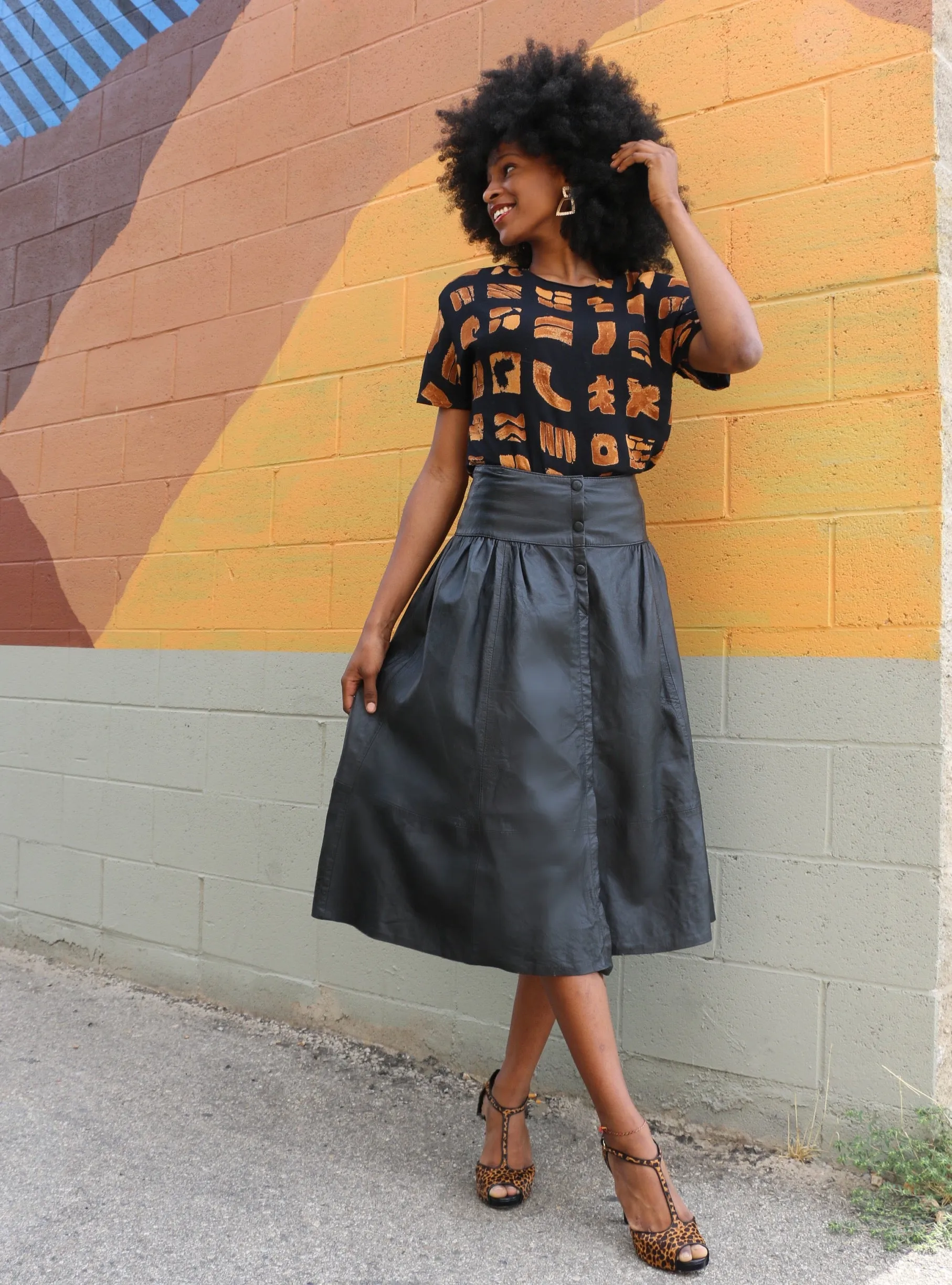 Live: 96 Vintage Leather Gathered Skirt