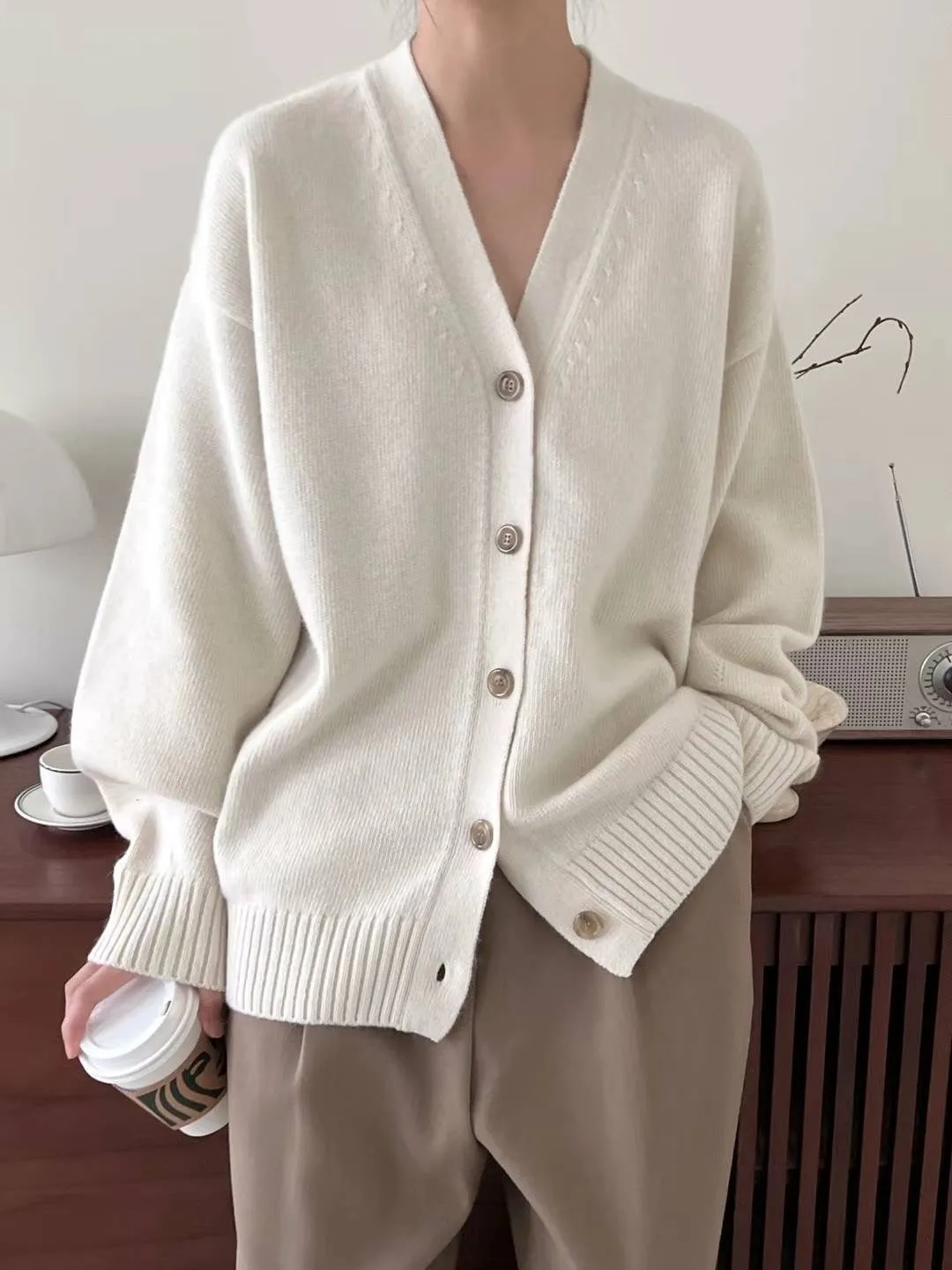 Luna Cream Relaxed Wool Cardigan