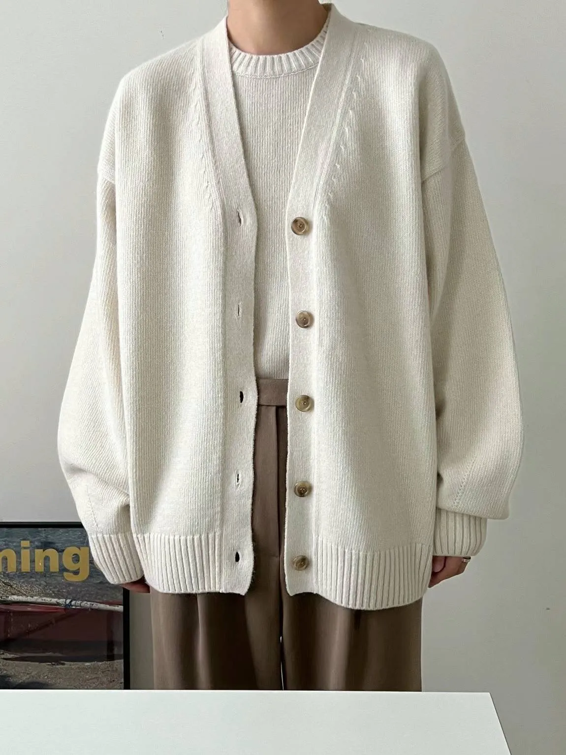 Luna Cream Relaxed Wool Cardigan