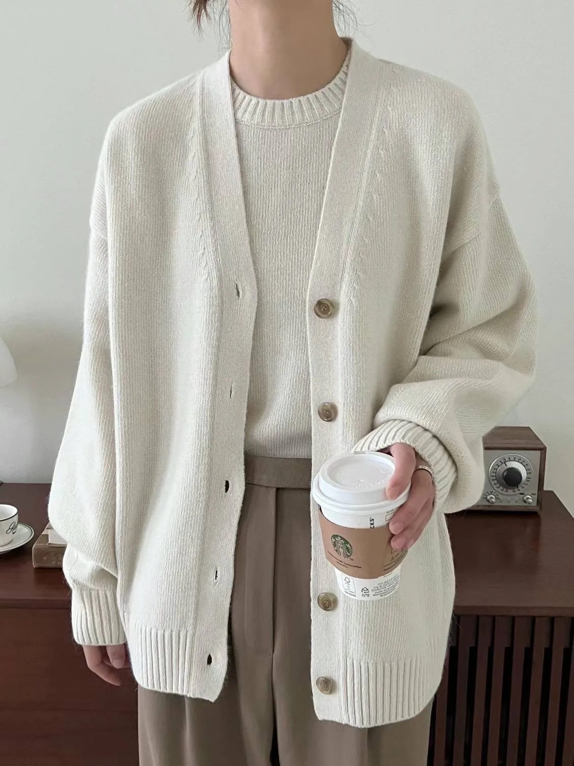 Luna Cream Relaxed Wool Cardigan