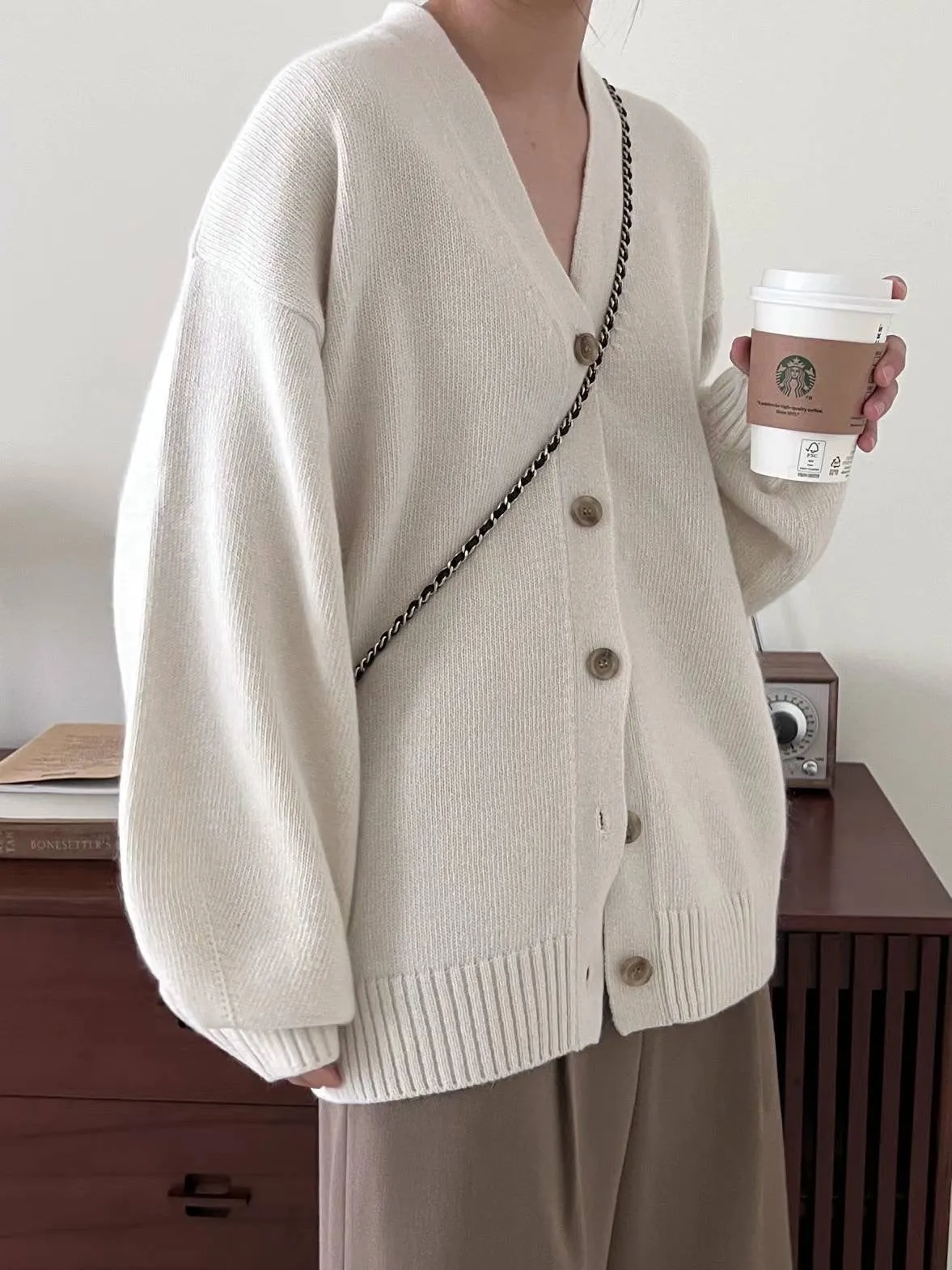 Luna Cream Relaxed Wool Cardigan