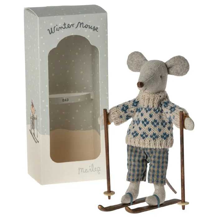 Maileg Toys Dad Winter Mouse With Ski Set