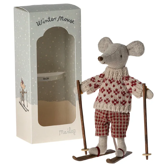 Maileg Toys Mum Winter Mouse With Ski Set