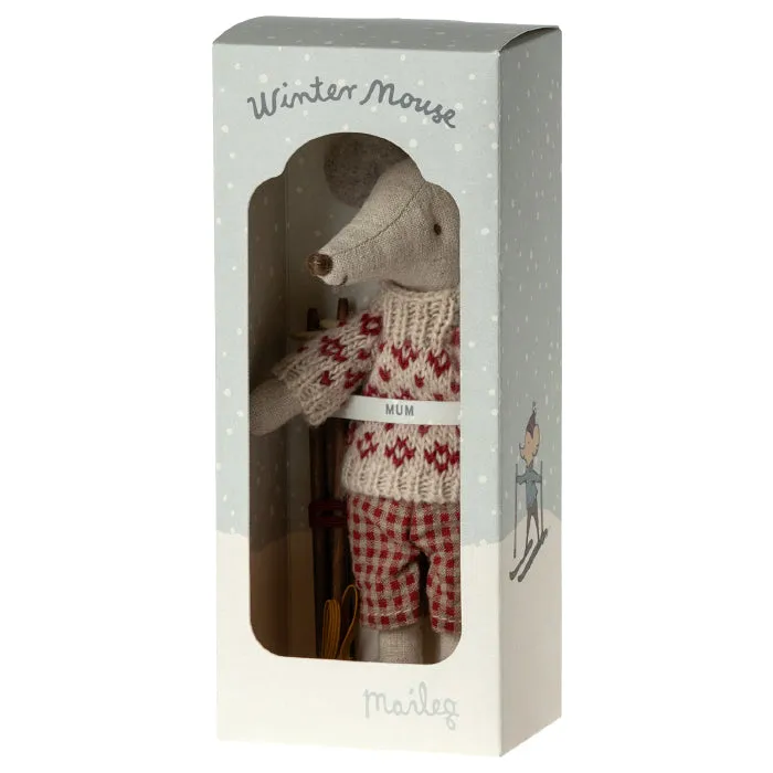 Maileg Toys Mum Winter Mouse With Ski Set