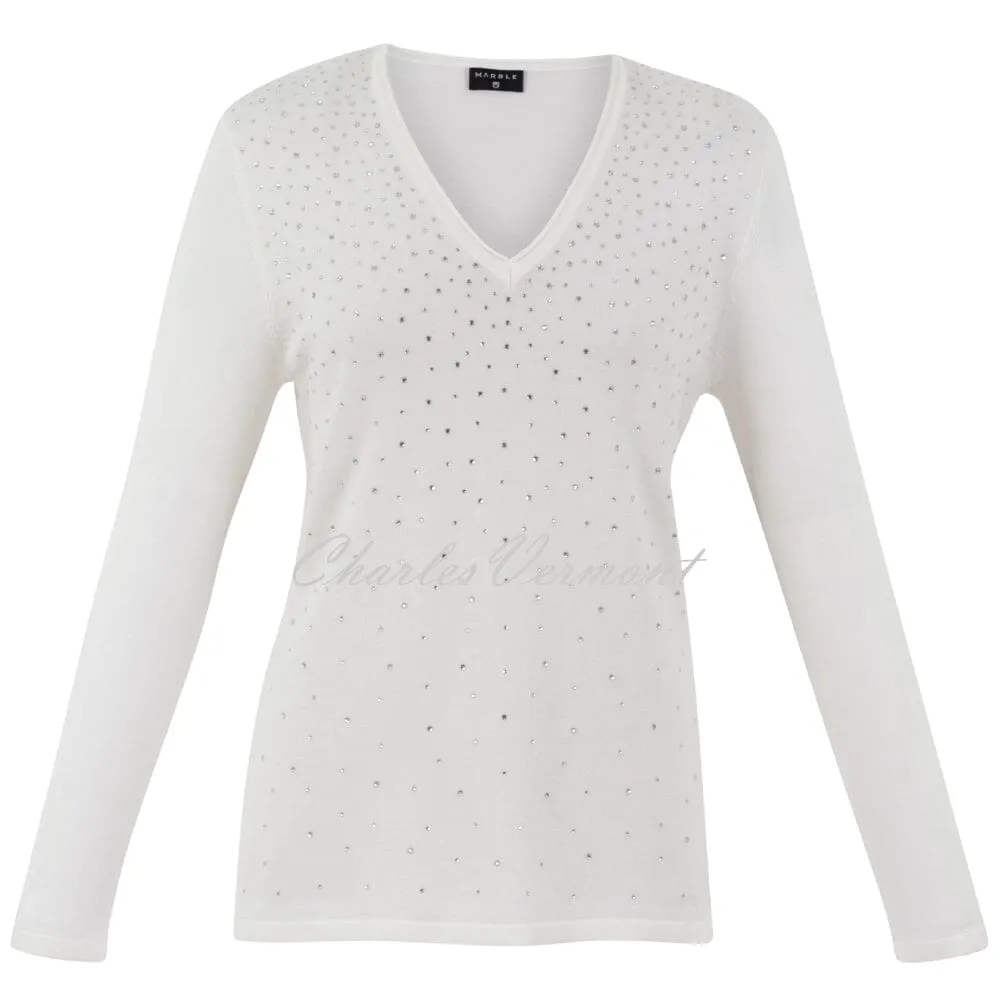 Marble V-neck Diamante Sweater - Style 7119-104 (Ivory)