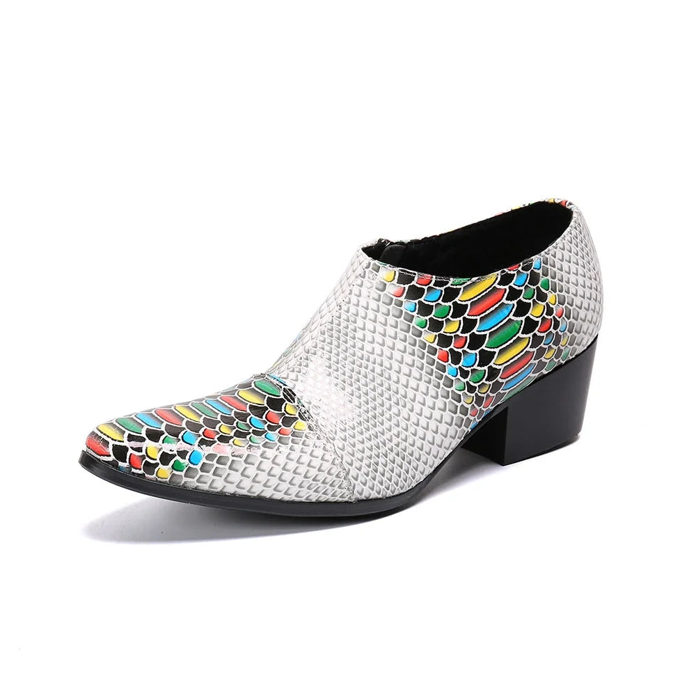 Men's Gingham Pattern Pointed Toe Partywear High Heel Ankle Boots