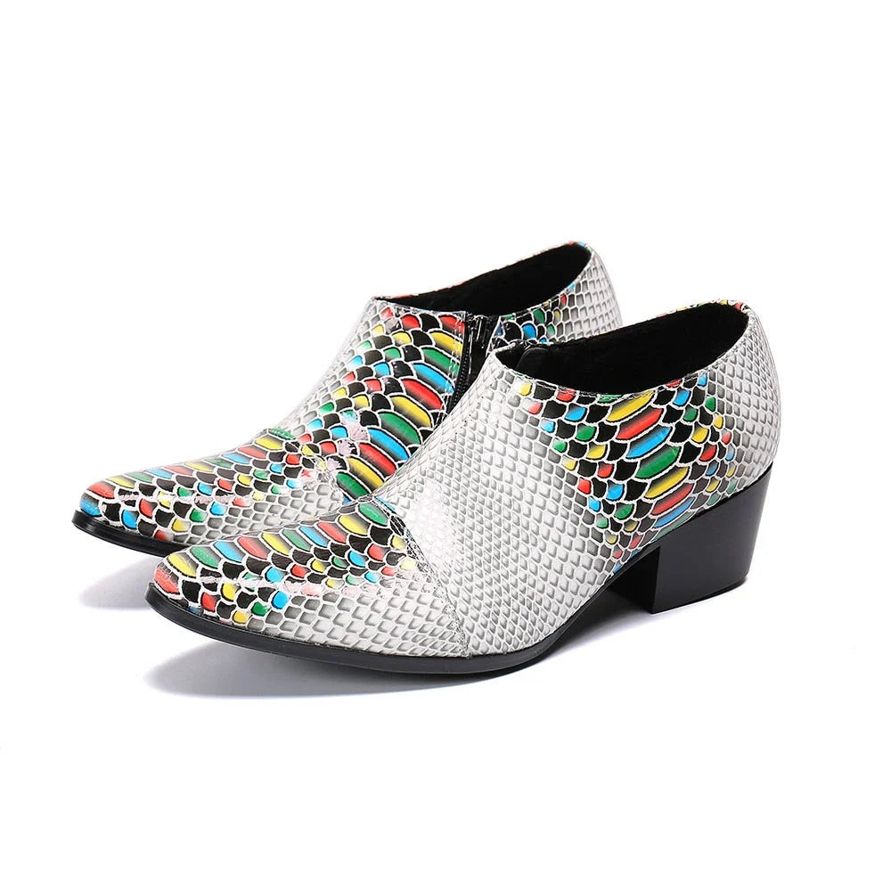 Men's Gingham Pattern Pointed Toe Partywear High Heel Ankle Boots