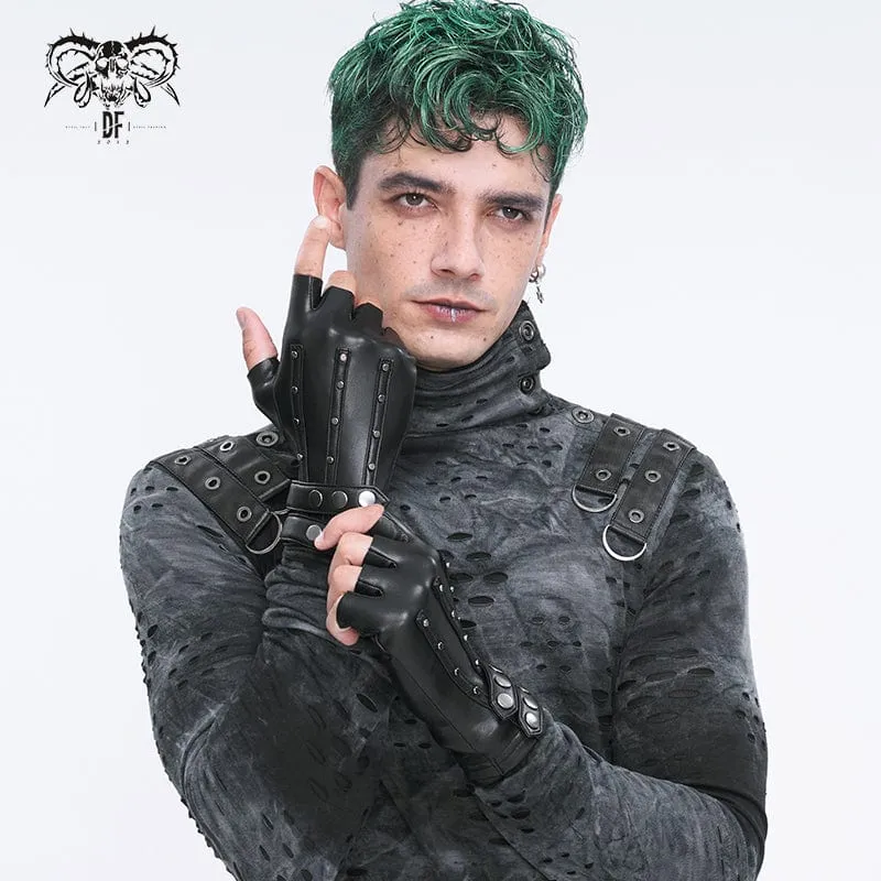 Men's Punk Studded Faux Leather Half-finger Gloves