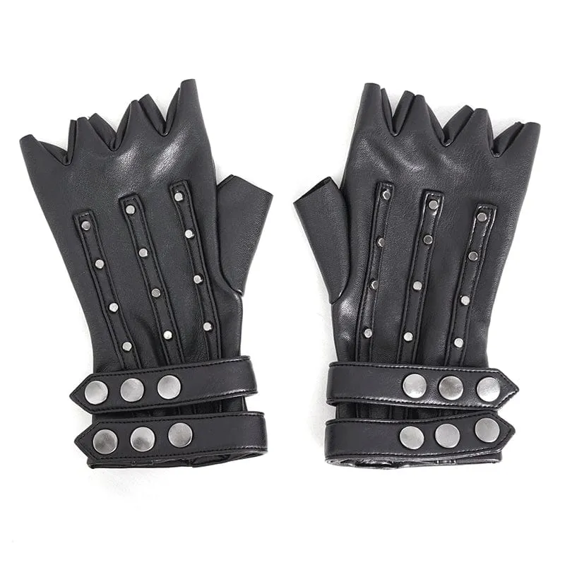 Men's Punk Studded Faux Leather Half-finger Gloves