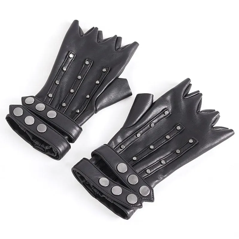 Men's Punk Studded Faux Leather Half-finger Gloves