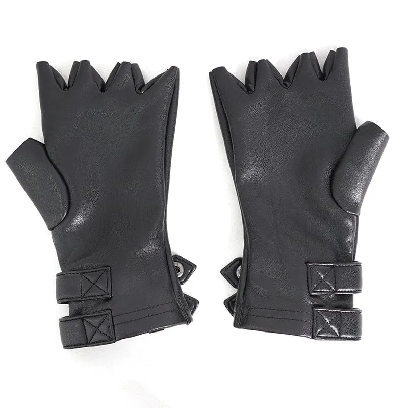 Men's Punk Studded Faux Leather Half-finger Gloves