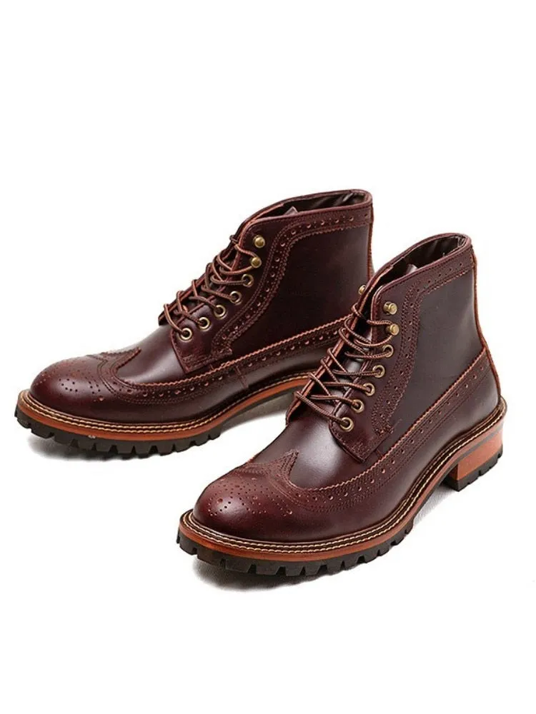 Men's Vintage Handmade Genuine Leather Motorcycle Casual Ankle Boots