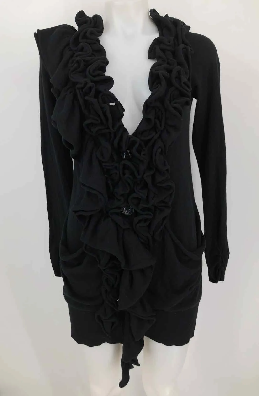 MOTH Black Cotton Ruffle Trim Wrap Size SMALL (S) Sweater