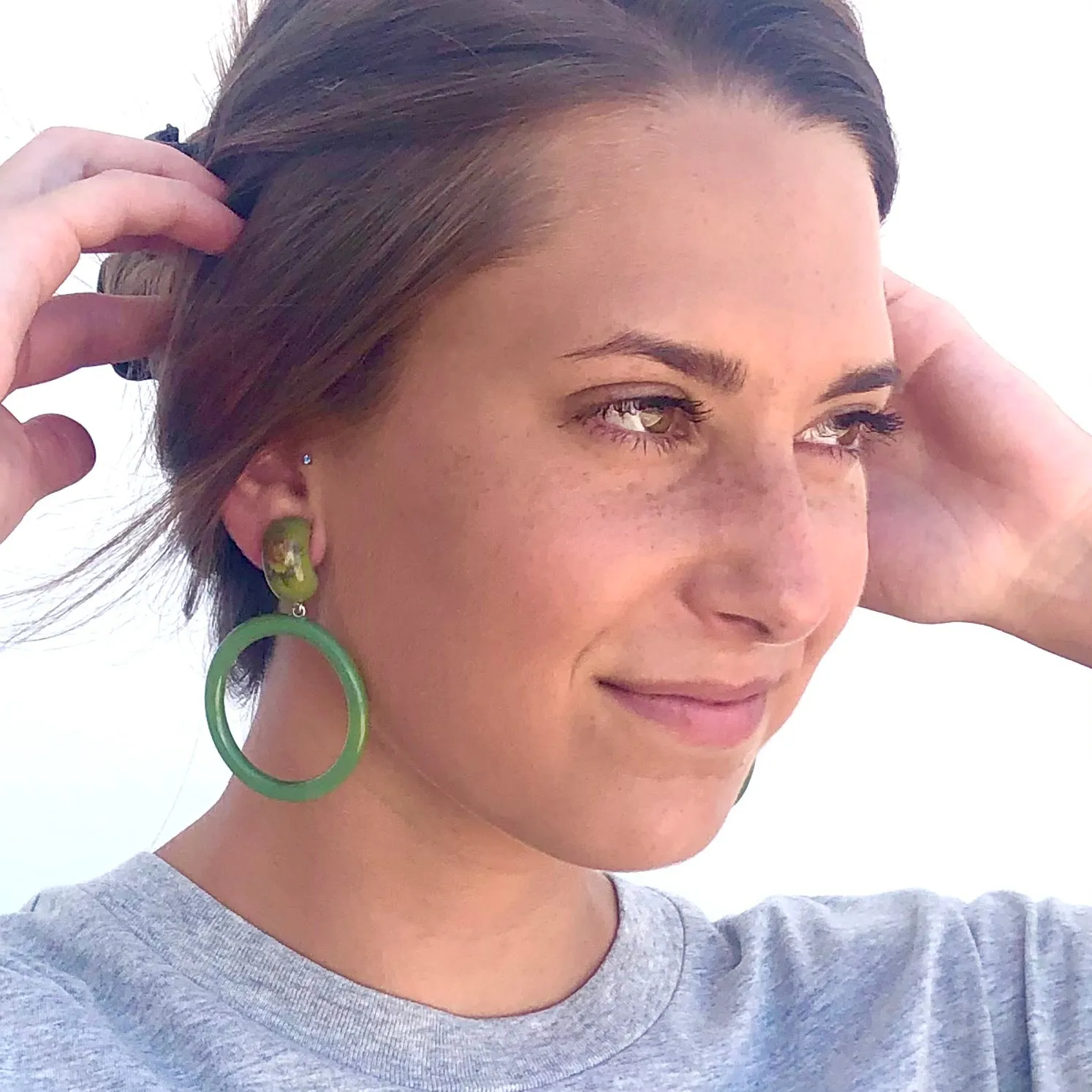 Olive & Sage Flower Garden Donut Drop Earrings